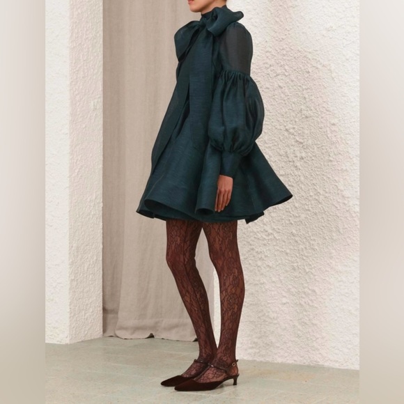 Zimmermann The Pavilion Tie Neck Mini Dress in Pine Fall 2024 Collection, - Picture 6 of 6